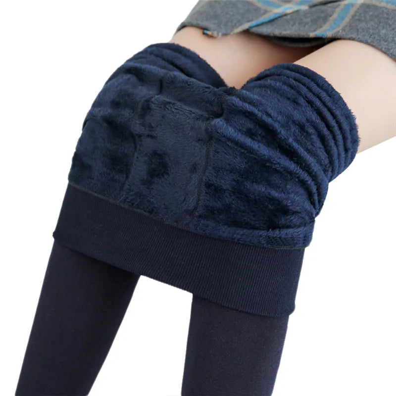 Women Winter Leggings Warm Leggins High Waist Solid Color Velvet Women Thickened Velvet Leggings Stretchy Black Leggings